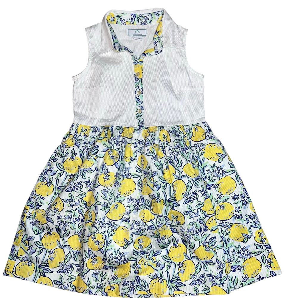CPC Classic Girls Prep Lemon and floral collared cotton preppy dress sz 8 yellow